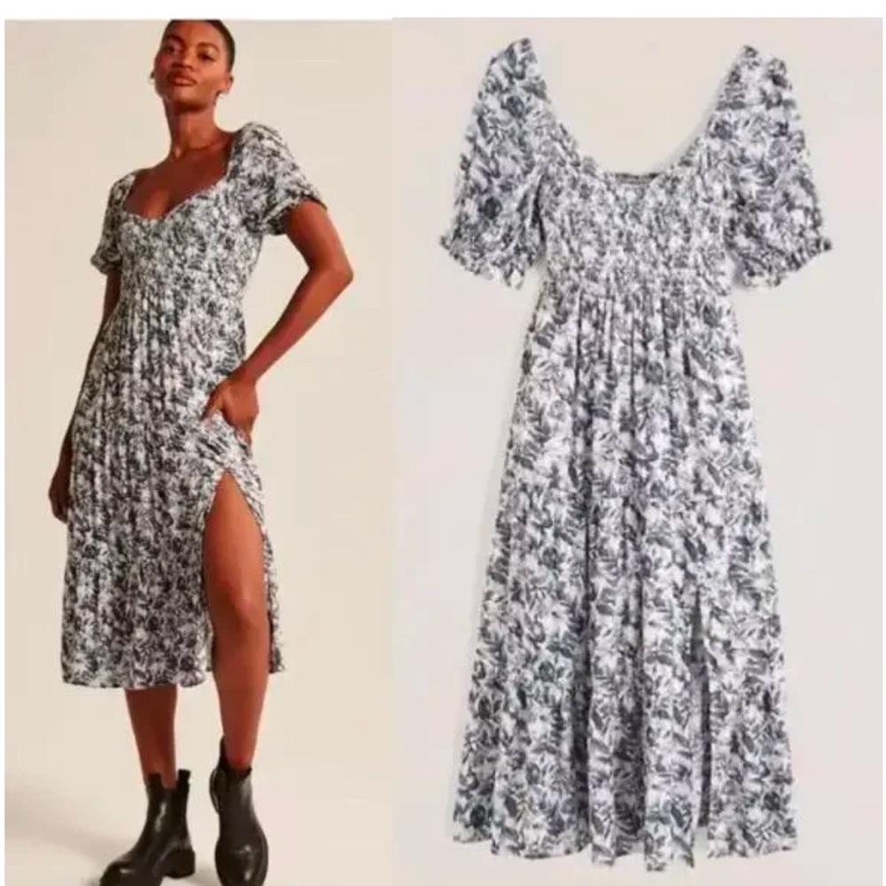 NWT Abercrombie & Fitch Blue Floral Puff Sleeve Midi Dress